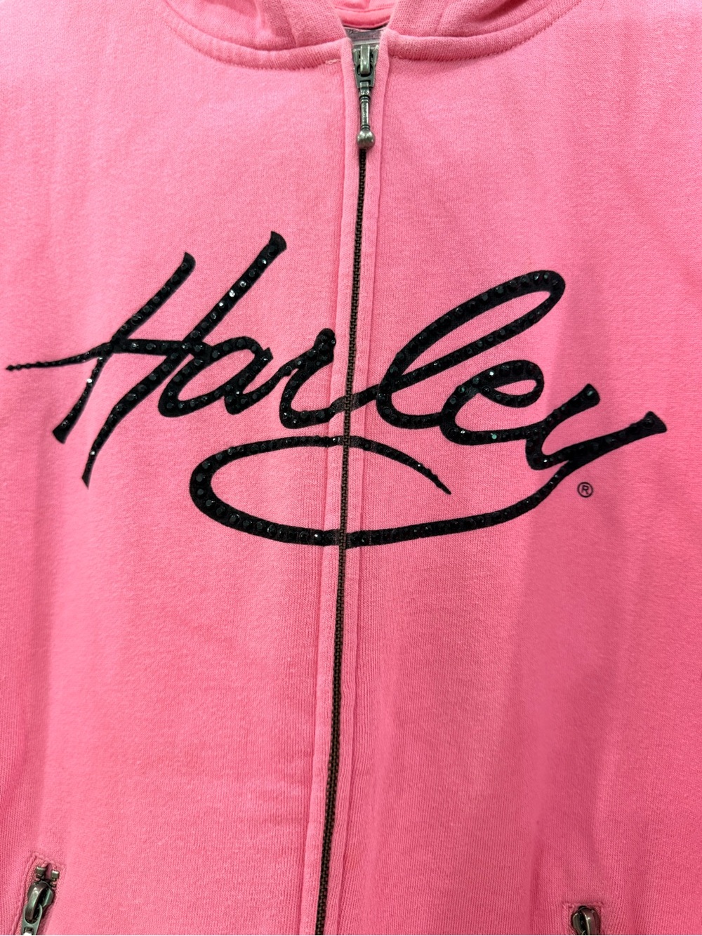 Harley-Davidson Pink Zip-Up Hoodie with Black shiny Script Logo 2XL - Picture 2 of 6